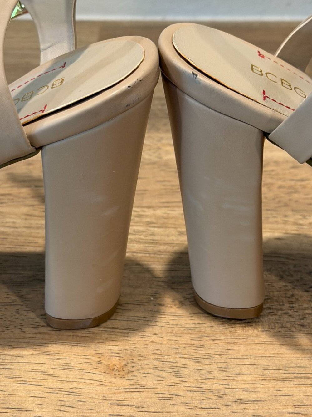 BCBGeneration Strappy Block Heels Pink Cream 7.5 - Picture 9 of 12